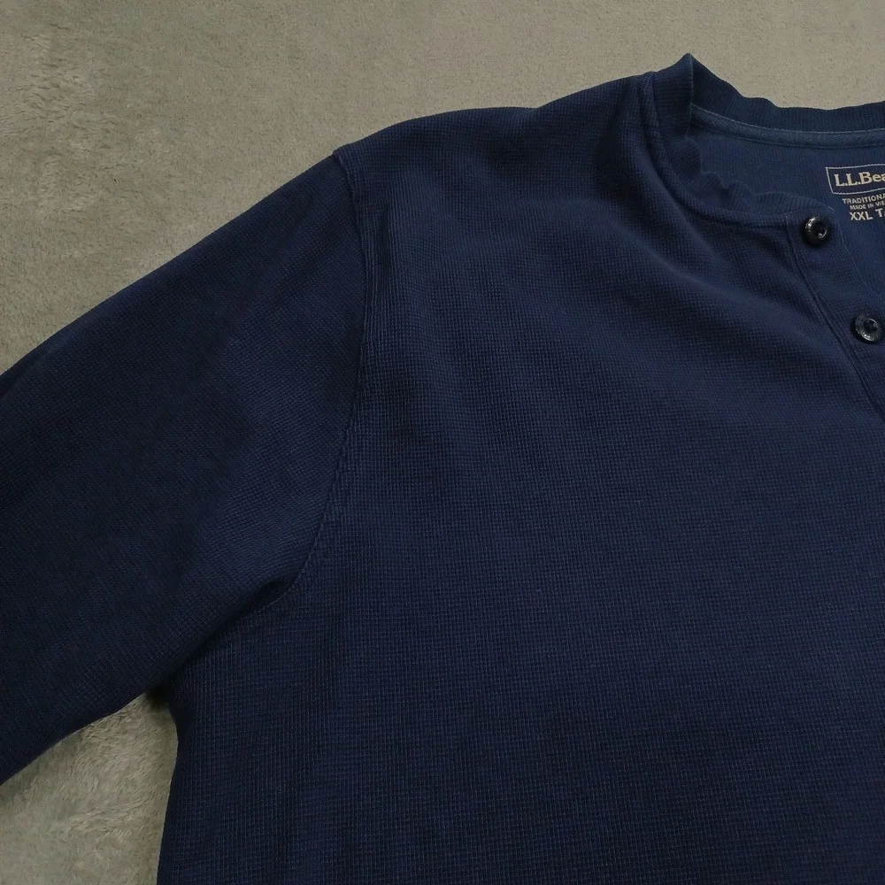 LL Bean Shirt Mens XXLT Blue Henley Pullover Outdoor Casual
